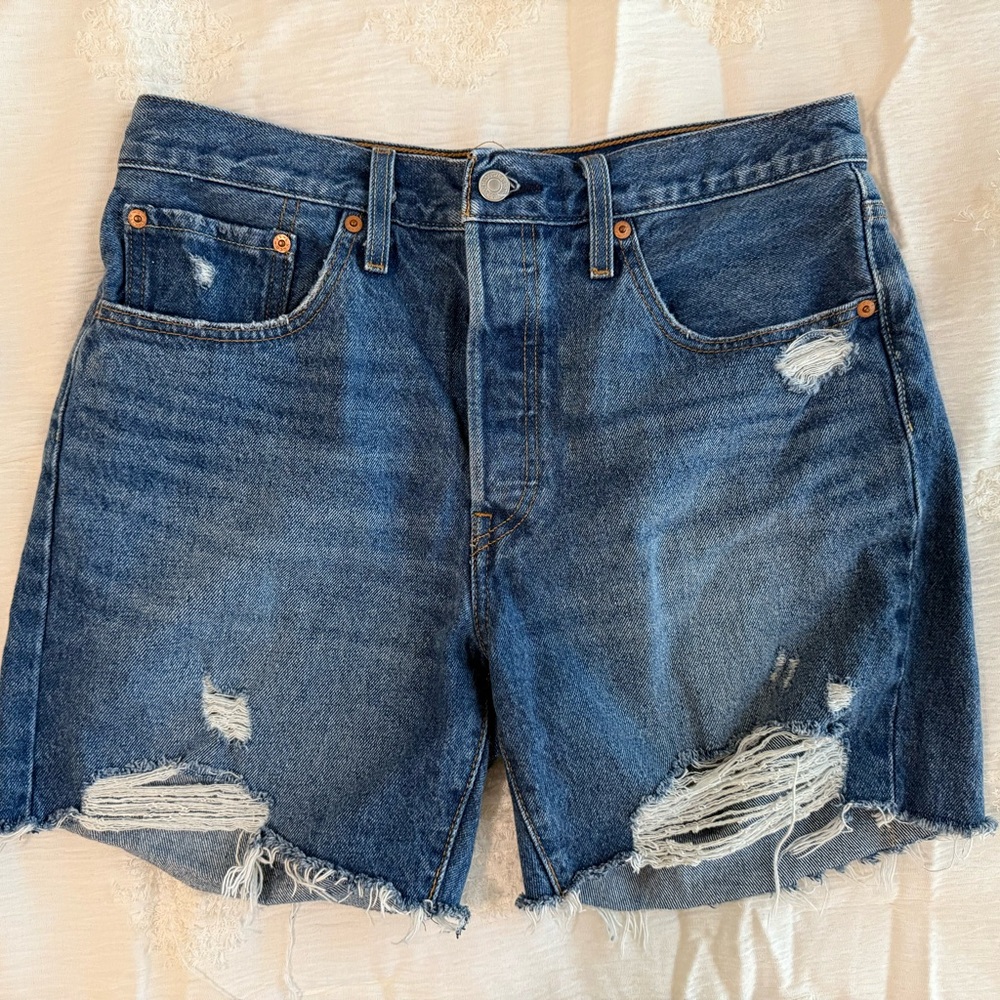 Levi's Blue Distressed Jean Shorts